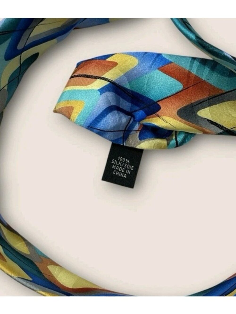 J. GARCIA Silk Tie XL Blue Green Orange Art W:3.5" EUC - Picture 3 of 5